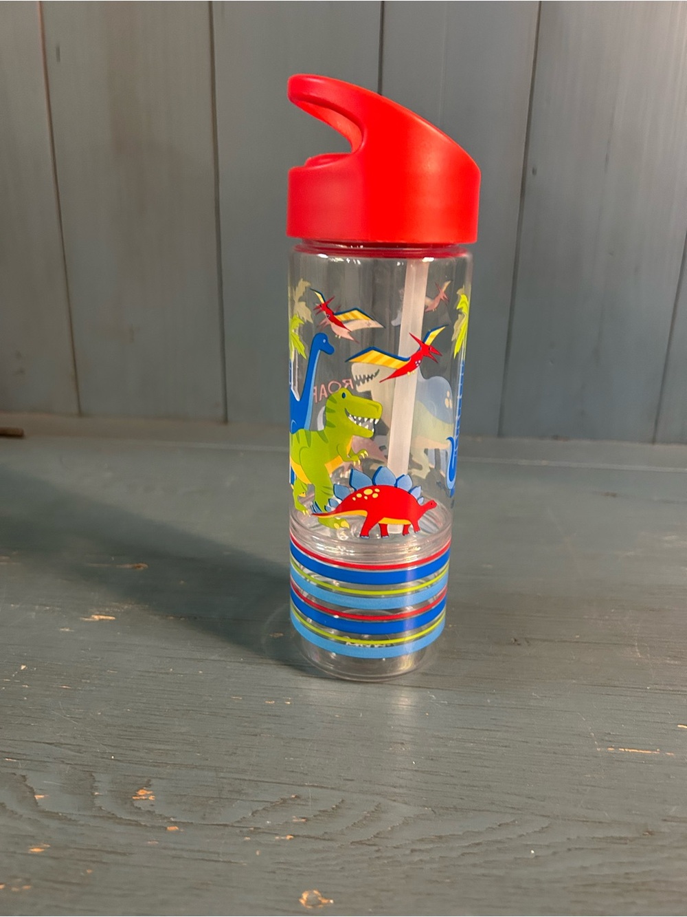 Stephen Joseph Kids Red Dino Sports Water Bottle w/Flip Straw Lid & Bottom Snack
